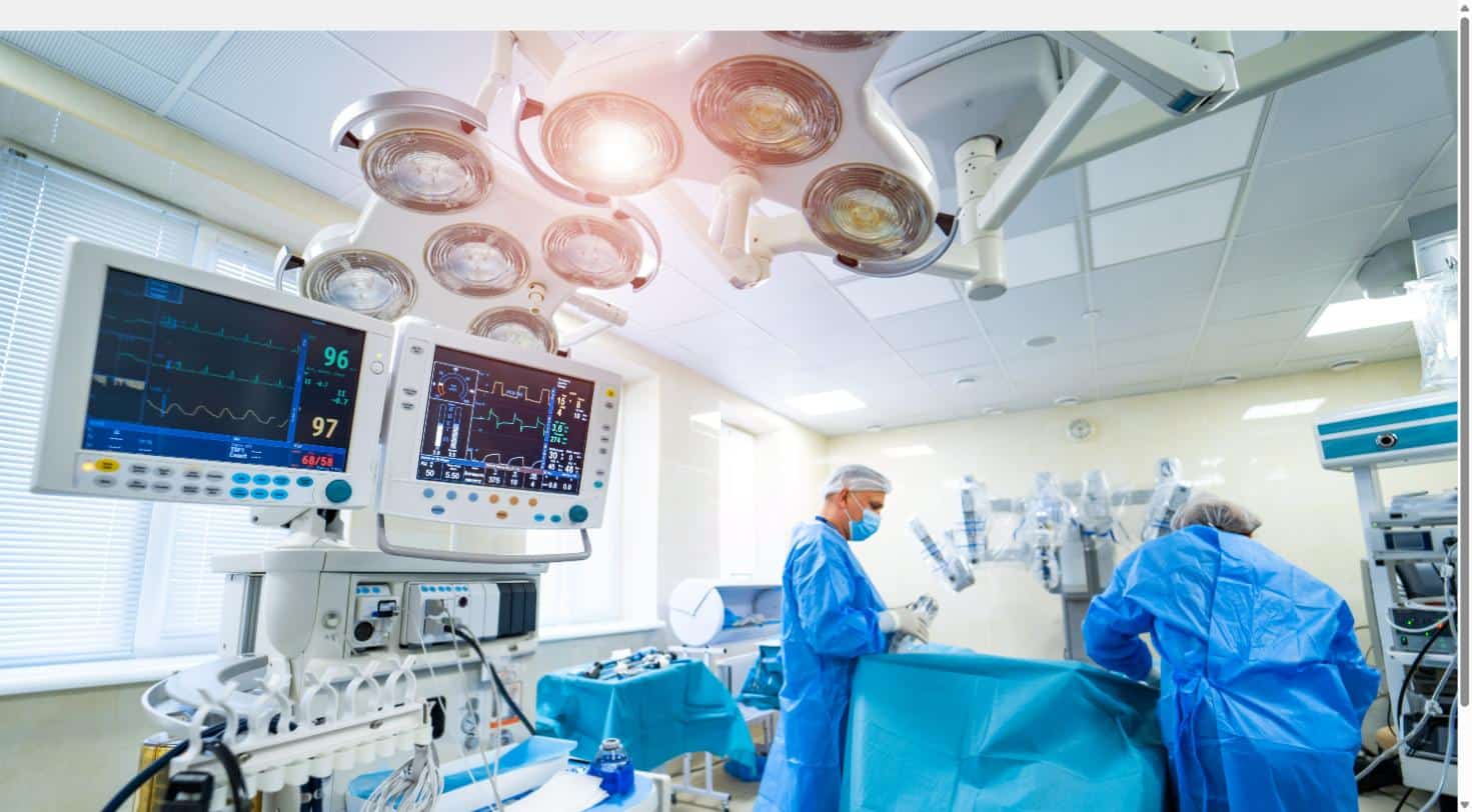 Dr David Edis performing spine surgery in a modern operating theatre