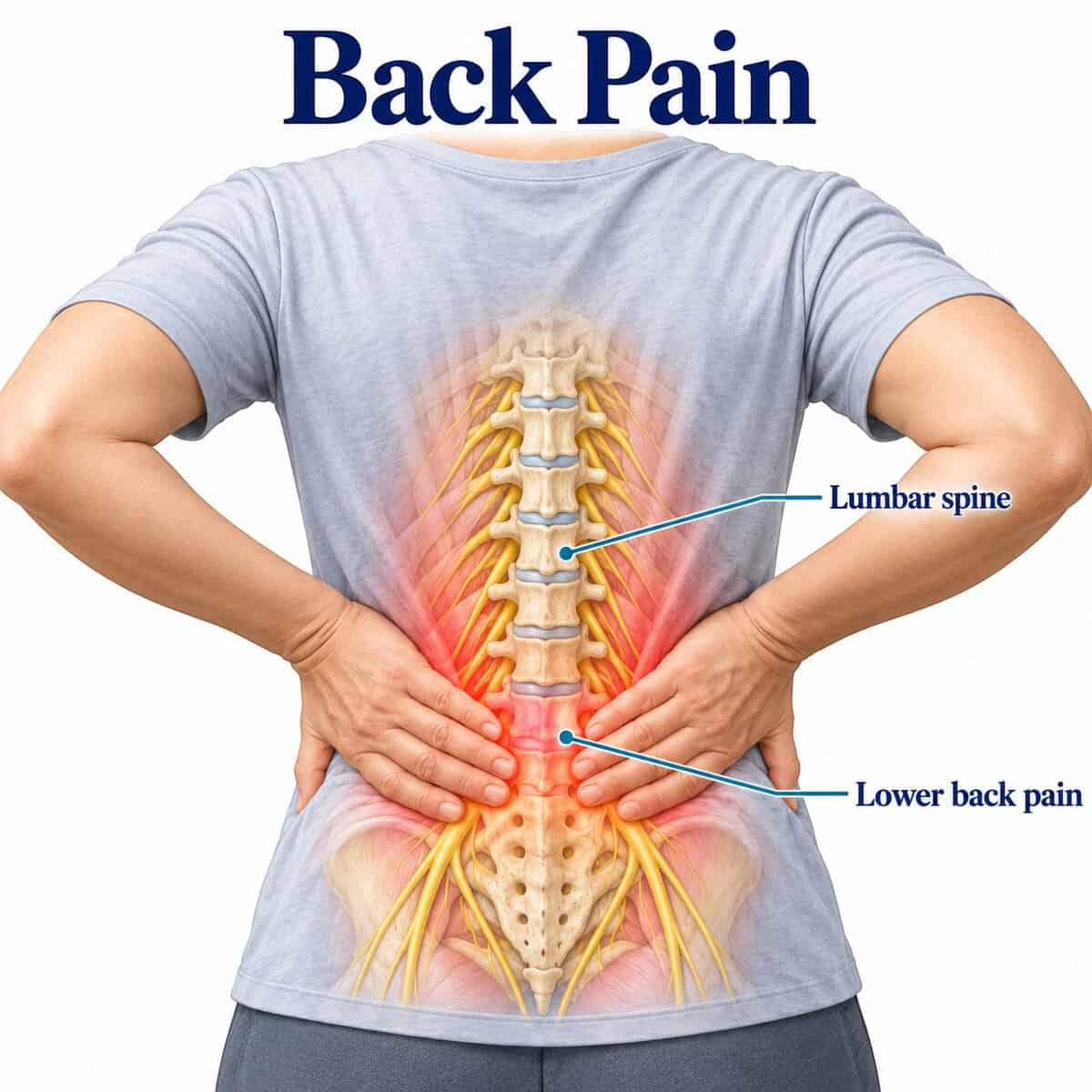 Illustration of the lower back showing common sources of back pain