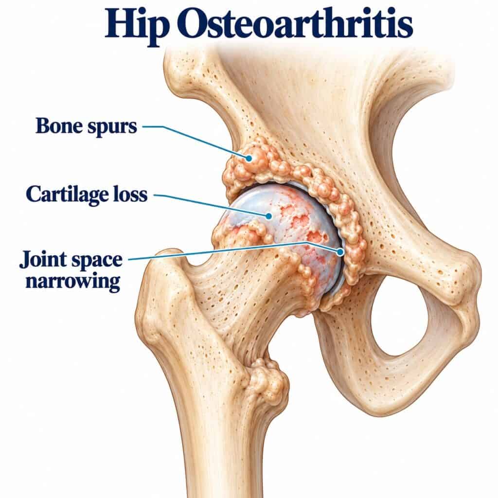 Illustration of hip osteoarthritis