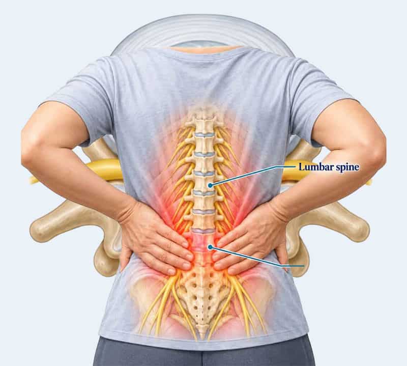 Illustration of lower back pain in the lumbar spine